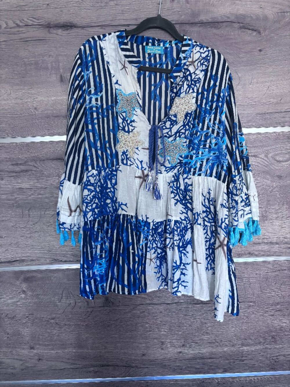 Antica Sartoria Corallo Blue Cotton Blouse - Size XL